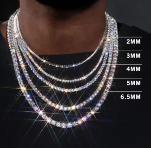 RENSINO Hip Hop Moissanite 2 6.4mm S925 Tennis Chain White Necklace Fine Jewelry 18k Gold Full Diamond Moissanite Unisex Necklace