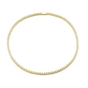 RENSINO Hip Hop Necklace 925 Sterling Silver 3mm 4mm Cz Diamond Tennis Chain 14k Gold Plated Necklace