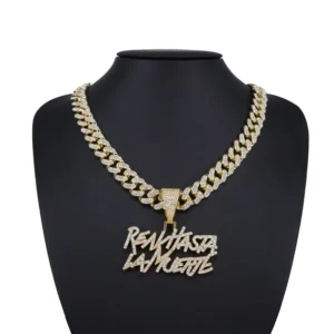 RENSINO Hip Hop Pendant Unisex Crystal Rhinestone Marquise Cut Letter English Necklace