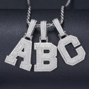 RENSINO Hip Hop Rapper Initial Pendant 925 Sterling Silver Lab Grown Diamond Round Brilliant Cut NGTC Certified