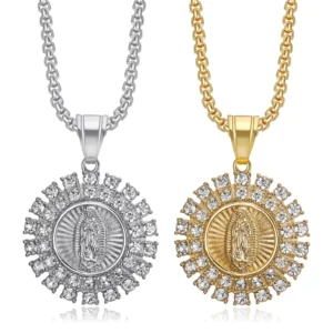 RENSINO Hip Hop Religious Christian Mary Pendant Waterproof Stainless Steel Fashion Jewelry Necklaces Unisex