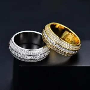 RENSINO Hip Hop Ring Fine 925 Sterling Silver VVS Moissanite Diamond Finger Band Ring for Men