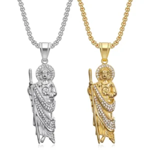 RENSINO Hip Hop Saint Jude God Religious Catholic Christian Waterproof Tarnish Free Stainless Steel Fashion Jewelry Pendant Necklace Man
