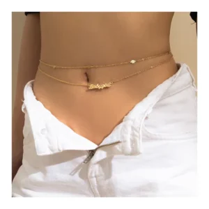 RENSINO Hip Hop Simple Double Layer Plus Size Metal Letter Pendant Body Waist Chain for Women
