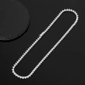 RENSINO Hip Hop Style 4x4mm Heart Shaped Necklace S925 Sterling Silver & Moissanite Single Row Design Women’s Custom Chain