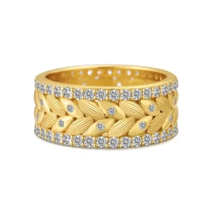 RENSINO Hip Hop Style 8.5Mm Width Spacious Herringbone Spelling 925 Cubic Zircon Sterling Silver Ring