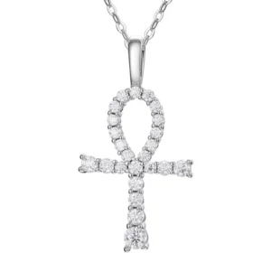 RENSINO Hip Hop Style 925 Sterling Silver Gold Plated Brilliant Cut Moissanite Cross Pendant Necklace Claw Setting GRA Certified Unisex