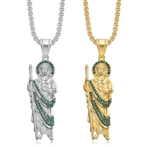 RENSINO Hip Hop Vintage Saint Jude Religious Pendant Waterproof Tarnish Free Stainless Steel Chain Jewelry Pendant Necklace