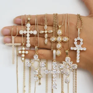 RENSINO Hip Hop Zircon Cross Pendant Necklace for Women Gifts Zircon Religious Belief Prayer Cross Pendant Necklace for Men