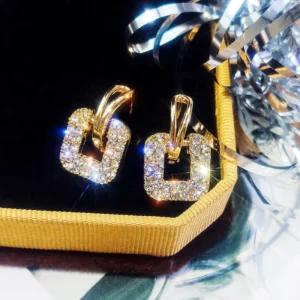 RENSINO Hip hop Fashion Jewelry S925 Silver Needle Alloy Earrings BlingBling Square Drop Earrings for Women