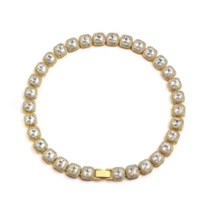 RENSINO Hip-hop Style Alloy Jewelry Square Rhinestone Cuban Chain Bangle Necklace for Gift