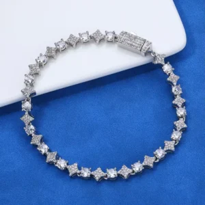 RENSINO Hip hop Zircon Tennis Bracelet 925 Sterling Silver Light Luxury Cross Round Zircon Tennis Bracelet for Multiple Lengths