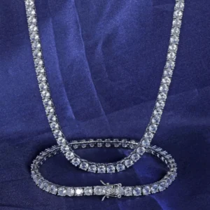 RENSINO HipHop Jewelry Ice Out 925 Sterling Silver VVS Moissanite Diamond Tennis Link Chain Bracelet Necklaces