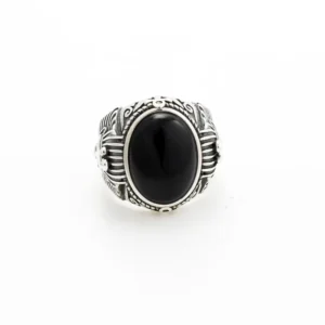 RENSINO HipHop Style Antique Black Plated Woven Silver and Natural Stone Agate Unisex Ring