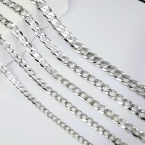 RENSINO Hiphop Custom Necklace Chain Rhodium Necklaces for Men 925 Sterling Silver Jewelry Diamond Cut Silver Flat Cuban Link Chain