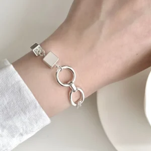 RENSINO Hollow Geometric Bracelet With Square Charm For Women Minimalist Style Fashion Jewelry