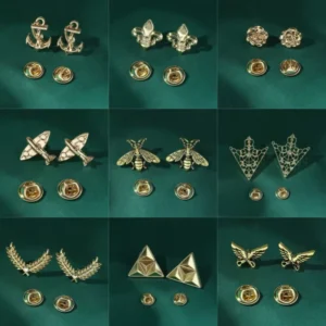RENSINO Hollow Small Gold Plated Brooch Men’s Shirt Buckle Bee Collar Korean Version Wedding Suit Shirt Accessories