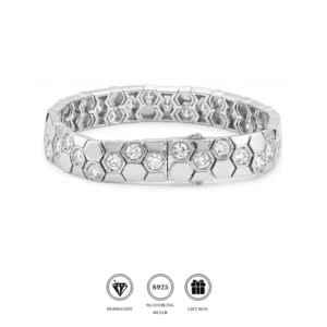 RENSINO Honeycomb Design Moissanite Tennis Bracelet S925 Silver Rhodium 18K Gold Plated Micro Inlay Bracelet OEM ODM
