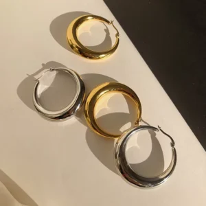 RENSINO Hoop 18k Gold Plated Stainless Steel Earrings Fashion Jewelry Earrings Silver Round High Quality Gold Hoop Earrings