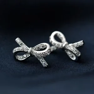 RENSINO Hot Fashion 925 Sterling Silver Crystal Bowknot Earrings For Women Girls Gift Fashion Statement Jewelry Korean Earrings