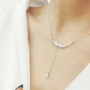 RENSINO Hot Fashion New Arrivals 925 Sterling Silver Wings Necklaces Pendants for Women Cute Style Zircon Rhodium Plating for Weddings