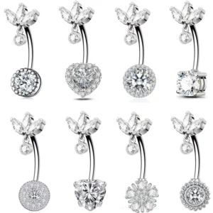 RENSINO Hot New Spice Girl Copper Set Three Zircon Pendant Head Navel Nail Stainless Steel Fashion Piercing Belly Ring Jewelry Weddings