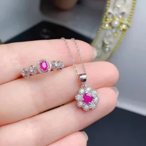 RENSINO Hot Popular High Quality 925 Sterling Silver Italian Packaging Gold Plated Natural Ruby Jewelry Set for Parties and Engagements
