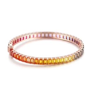 RENSINO Hot Sales S925 Silver Lab Created Gemstone Fine Jewelry Tennis Chain Bangle Rainbow Lab Grown Gemstone Tennis Chain Bracelet