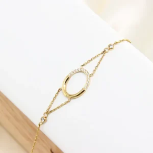 RENSINO Hot Selling 14K Gold Plated Stainless Steel Bracelet Fashion Jewelry Oval Zircon For Women’s Gift Party Hypoallergenic