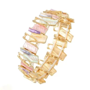 RENSINO Hot Selling Irregular Colored Enamel Craft Alloy Bracelets Bangles Handmade Geometric Splicing Bracelet Women’s Elastic Bracelet