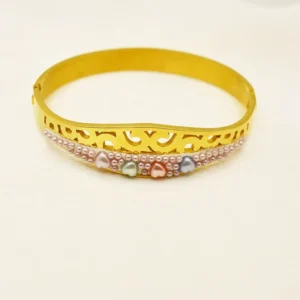 RENSINO Hot Selling Luxury Colorful Pearl Eternity 24K Gold Plated Bangle Mud Charm Jewelry Unisex Anniversary