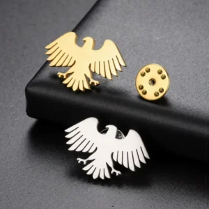 RENSINO Hot Selling New Gothic Eagle Brooch Stainless Steel With 18K Gold Party Jewelry Model Simple Men’s And Women’s Suit Pin