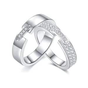 RENSINO Hot Selling Niche Couple Wedding Ring Set Simple 925 Silver Plated 18K White Gold Moissanite Engagement Gift for Him Her