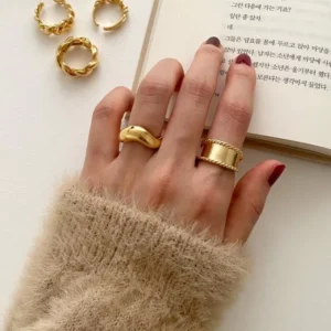 RENSINO Hot Selling Vintage Gold Plated 925 Sterling Silver Rings Simple Chunky Rings Fashionable Stackable Rings