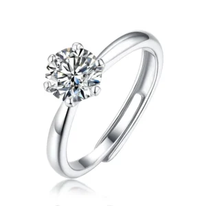 RENSINO Hot Stone Women 925 Sterling Silver 1 Ct 2ct 3 Carat Adjustable Moissanite Pinky Engagement Moissanite Ring