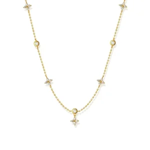RENSINO Hot Trendy Dainty 925 Sterling Silver Casual Jewelry 18k Gold Plated Four Leaf Clover Zircon Charm Necklace