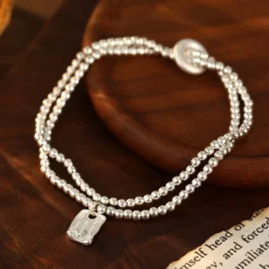 RENSINO Hot-selling Elastic String Double Chain Beaded Charm 925 Sterling Silver Bracelet For Women