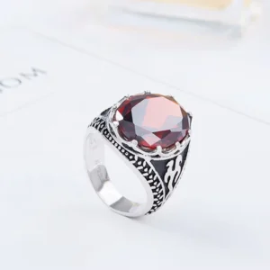 RENSINO Hydis Jewelry Elegant Style Synthetic Ruby Sterling Silver Ring for Men