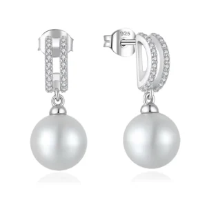 RENSINO Hypoallergenic 925 Sterling Silver Pearl Earrings Waterproof Rhodium Plated Natural Freshwater Pearls Bridal Earrings Jewelry