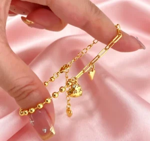 RENSINO Hypoallergenic Brass Copper Jewelry Dainty Adjustable Beaded Chain Cute Star Zircon Heart Charm Bracelet for Girls