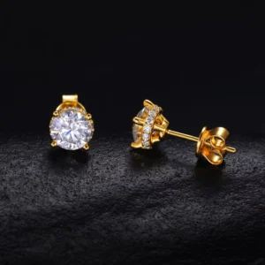 RENSINO Hypoallergenic Moissanite Earrings 925 Silver Gold Plated Ear Studs for Sensitive Skin