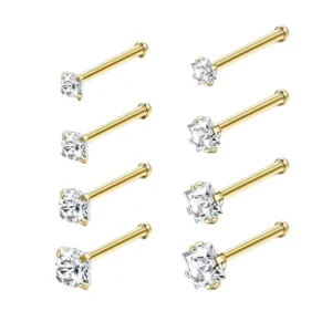 RENSINO Hypoallergenic Nose Rings Studs Stainless Steel Cubic Zirconia Labret Nose Piercing Jewelry Minimalist Personality