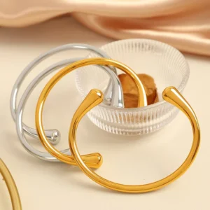 RENSINO Hypoallergenic Sleek Plain Bangle Minimalist Titanium Steel Electroplated Wrist Jewelry for Gallery Visit