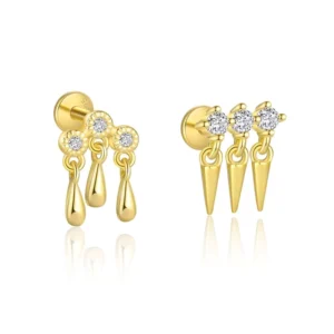 RENSINO Hypoallergenic Statement Fashion Jewelry CZ Zircon Drop Dangle Stud Earrings Set for Women 925 Sterling Silver