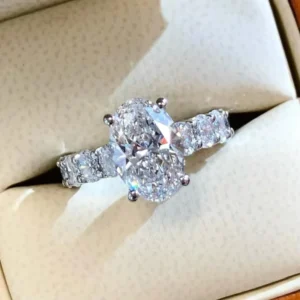 RENSINO IGI Certified Oval CVD Lab Grown Diamond Side Stones Ring Custom 925 Silver VVS Lab Created Diamond Engagement Ring