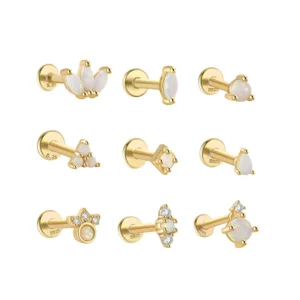 RENSINO INS 925 Sterling Silver Geometric Opal Zircon Stone Piercing Stud Earrings