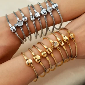 RENSINO INS Fashion Simple Dora Round Snake Bone Bracelet Stainless Steel Plated 18K Gold Love Ball Classic Buckle Jewelry
