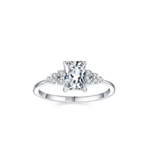 RENSINO INS Fine Jewelry 925 Sterling Silver Rectangle Diamond Finger Wedding Rings for Women