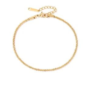RENSINO INS Simple 14K Gold Plated Stainless Steel Gypsophila Chain Anklet 2.4MM Wide Bling Bracelet Titanium Steel Cauliflower Design