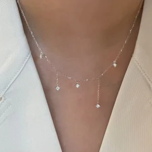 RENSINO INS Sweet 925 Sterling Silver Simple Design Zircon Charm Choker Necklace for Women